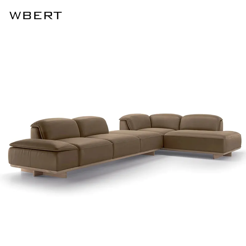 WBERT Conjunto de sofá de couro macio e simples de luxo italiano com encosto personalizado, sofá de canto para sala de estar, mobília Foshan