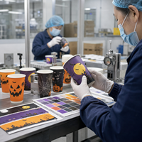 Gobelets en papier jetables pour Halloween, toutes tailles : 4oz, 8oz, 12oz, 16oz, 22oz, gobelets en papier pour café