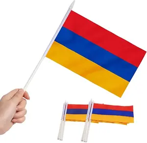 Mini Bandera de Armenia personalizada, pequeñas banderas armenias en miniatura de mano en palo