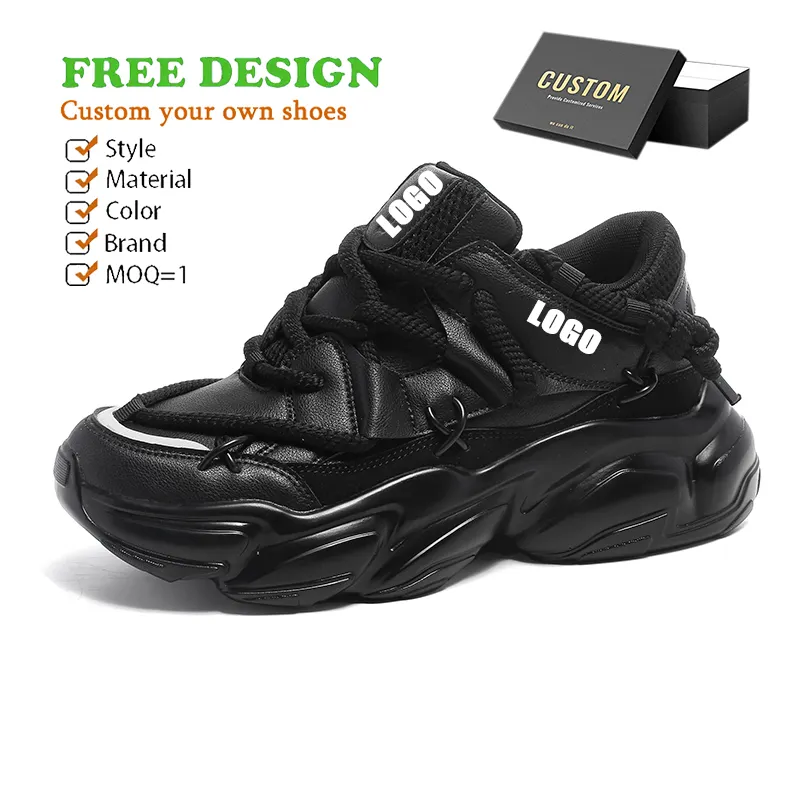 Logotipo personalizado Sapatos Casuais de Alta Qualidade Confortáveis Homens Moda Tênis Luz Ao Ar Livre Preto Track Chunky Sneakers Sapatos De Caminhada