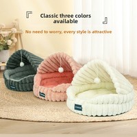 Großes Gestreiftes Samt-Muschelbett Luxuriöses Modernes Klassisches Niedliches Katzen- und Hundebett Kaninchenfell-Optik Stoff Warme Gemütliche Schlafunterlage