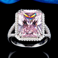 Luxuriöser Bling CZ Rosa Saphir Iced Out Ring Schmuck Sterling Silber Zirkon Ring