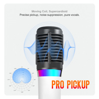 Microphone sans fil 2,4 GHz double, dynamique cardioïde, portée 15 m, autonomie 10 h, RGB, Type-C pour Karaoké, Streaming en direct, Fêtes