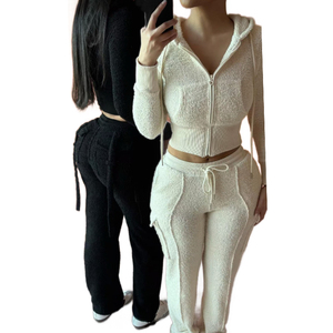 Custom <strong>Clothing</strong> <strong>Manufacturer</strong> Women's Casual Jacket Hoodie Pants Jogger Cargo Tracksuits Two Pieces Set ultra Soft Fluffy Solid - Product Image 2