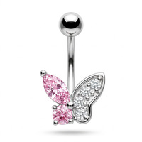 Gaby Edelstahl Bauchnabelpiercing Rosa Zirkon Schmetterling Herzförmiger Zirkon Damen Bauchpiercing Schmuck