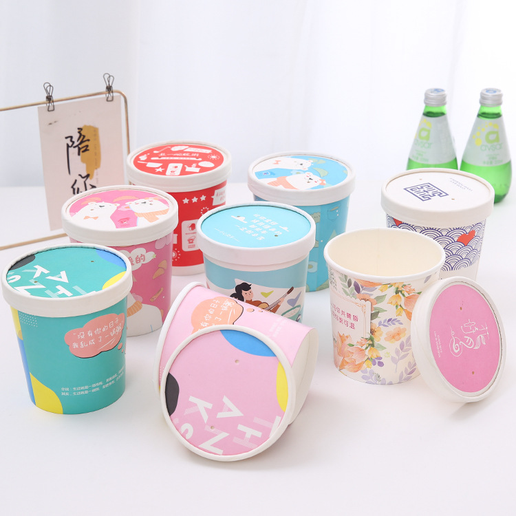 Eco Friendly Disposable Biodegradable Kraft Paper Ice Cream Takeaway Double Wall Cup for Dessert Shop