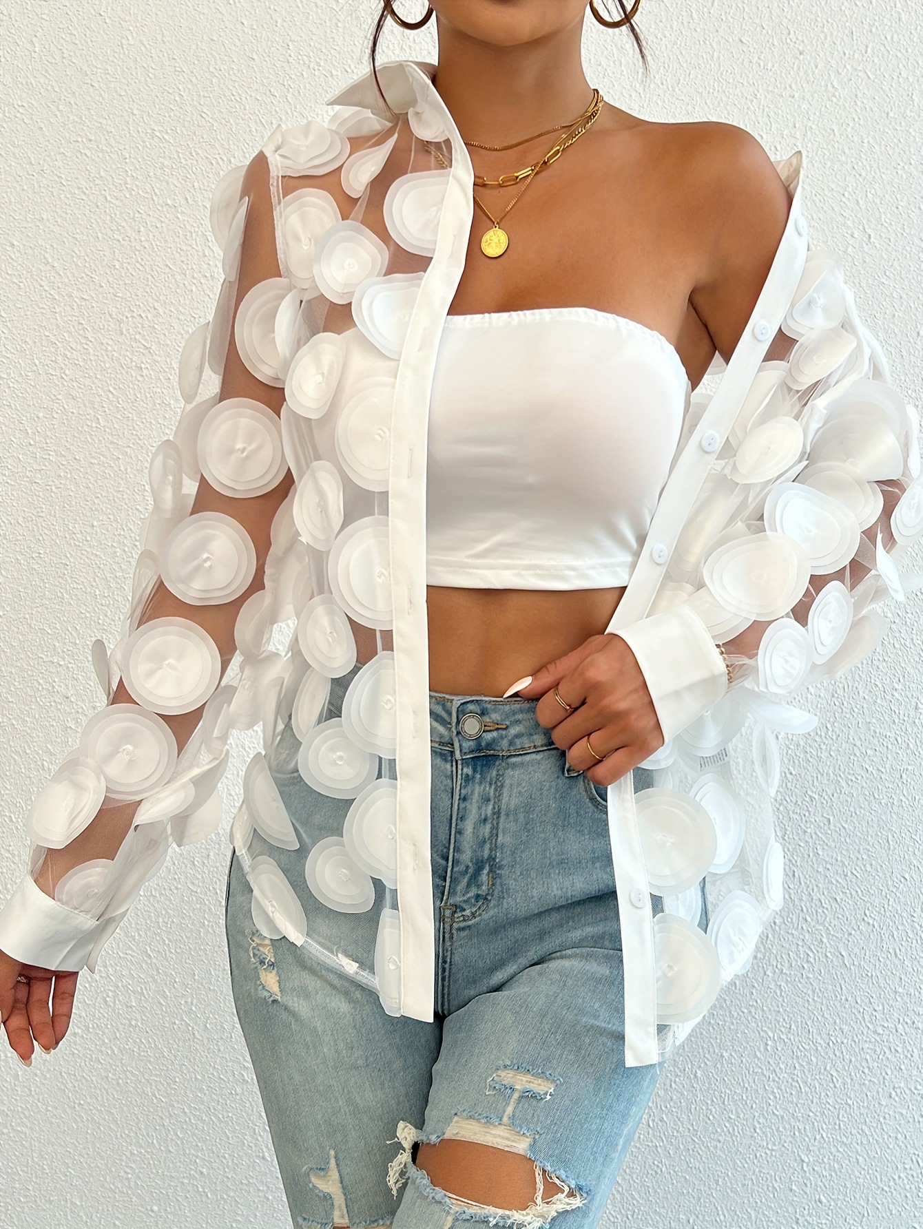 White-shirt and bandeau two-piece set