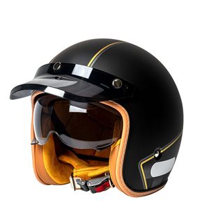 Casco de Moto Vintage Abierto con Visera Desmontable, Carcasa Redonda y Gráficos a Rayas para Scooter - Product Image 1