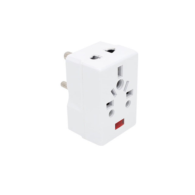 3 Round Legs 5A India Plug Adapter with 3 Outlets ABS Plastic Electrical Plug
