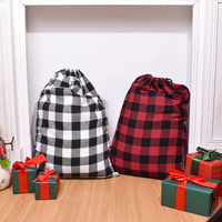 Sacs Père Noël en Toile de Haute Qualité Personnalisés à Carreaux Buffle de Noël Sac Cadeau de Bonbons avec Cordon de Serrage pour la Décoration de Fête