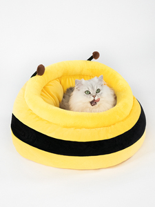 Vente en gros de lits pour chats en forme d'abeille, lit rond en peluche douce pour chats et petits chiens, fournitures pour animaux de compagnie personnalisées OEM - Product Image 5