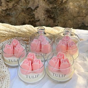 Bougie parfumée <span class=keywords><strong>à</strong></span> la tulipe dans un dôme en verre |   Parfum longue durée, cadeau haut de gamme pour mariage et fête des mères |   Vente en gros disponible - Product Image 3