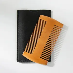 GLOWAY Manufacturer Men Grooming Mustache Wood Comb Double Sided Wooden Beard Comb Brush With Protective Case