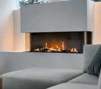 Cheminée à gaz rectangulaire en acier à encastrer, personnalisable, pour usage intérieur, ventilée sur deux côtés, avec télécommande, pour villas