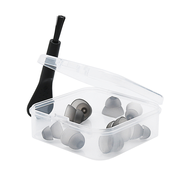 Hearing Aid Silicone Ear Tip Cleaning Brush and Earphone Accessories Set With Flip-Top Square Transparent Snap-On PP Storage Box