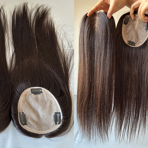 卸売価格 ブラジル産バージンヘア トップピース ダークブラウン シルクベース クロージャー 女性用ヘアピース 在庫あり 12x14cm 4x5インチ - Product Image 3