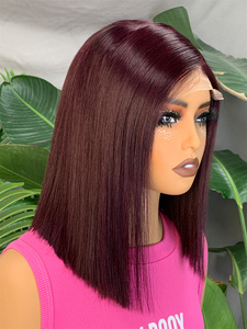 FH 5x5 Lace Front Straight Raw Human Hair <b>Bob</b> <b>Wigs</b> #99J 8-20inch Glueless Human Hair <b>Wig</b> - Product Image 2