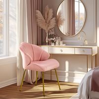Fauteuil d'appoint en velours avec dossier en forme de coquille, design moderne, pieds en métal doré - Chambre à coucher/salon/Chambre à coucher rose