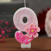 Bougies de gâteau en paraffine numérotées, fleurs roses brillantes, décoratives, faites à la main, écologiques, non toxiques, non parfumées, pour anniversaire et Diwali