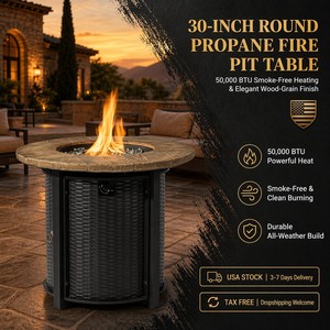 [US Stock] 30" Propane Gas Fire Pit Table 50000 BTU Round Steel Fire Pit with Imitation Wood Grain Finish Fast Shipping US MOQ 1 - Product Image 1