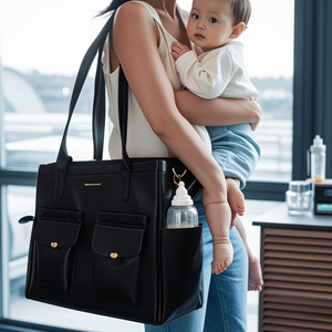 Haute couture Portable en cuir PU grand sac de <span class=keywords><strong>maternité</strong></span> maman couche-culotte sac fourre-tout pour l'hôpital - Product Image 5