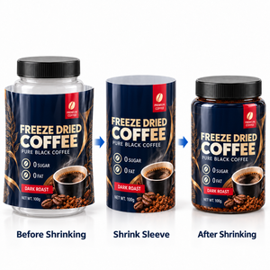 Custom Printed Heat Shrink Sleeve <b>Labels</b> for Coffee <b>Jars</b> and Bottles Full Body Shrink Wrap Packaging Film - Product Image 1