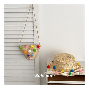 <span class=keywords><strong>Chapeau</strong></span> de soleil de plage pour enfants pour bébés filles nouveau Style printemps/été avec boules colorées broderie de paille de blé Design Simple - Product Image 3