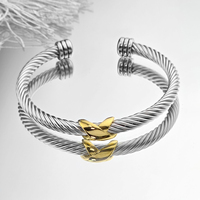 Station de câble classique minimaliste fil torsadé or et argent Bracelet manchette noeud ouvert mode bracelets bijoux