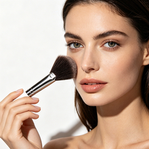 Pinceau de maquillage professionnel 2-en-1 en nylon à manche en bois blanc pour poudre et blush, avec peigne à sourcils et cils – Vente en gros usine sous marque privée - Product Image 3
