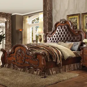 American Luxury Design Wood Bedroom Furniture Set Hand Carved Wood Bed Full Set Bedroom Furniture