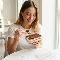 Boîte d'emballage en plastique PET transparente de 1 mm d'épaisseur pour gâteau tiramisu carré avec cuillère