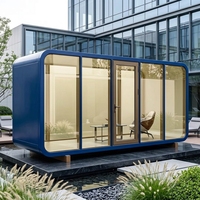 Villa en aluminium insonorisée et imperméable, style capsule Apple, maison préfabriquée de luxe avec fenêtre panoramique en verre et salle de bain complète