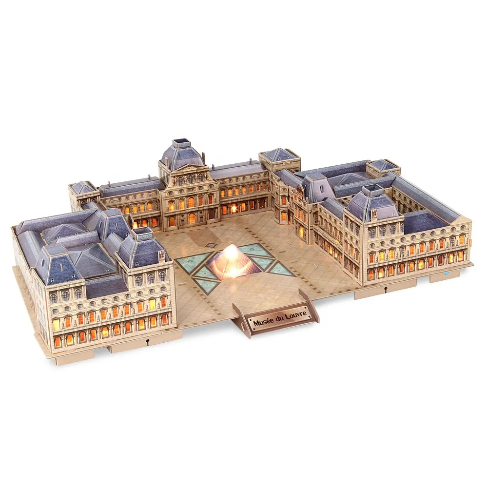 Presentes recém-chegados Jogo DIY Brinquedo De Papel De Madeira Jigsaw Cidade França Museu Edifício Modelo Louvre 3D Puzzle Para Crianças Presente