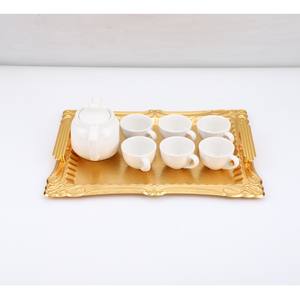 Forme de rectangle de plateau de fer de dentelle arabe en métal résistant non lavable en machine. Nettoyer avec un chiffon humide et sécher. Plateau de service premium - Product Image 5