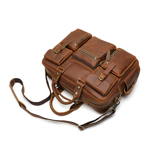 Porte-Documents en <span class=keywords><strong>Cuir</strong></span> Véritable de Vachette Pleine Fleur pour Hommes, Sac à Main Bandoulière Grande Capacité, Multi-Poches Idéal pour Voyage et Affaires - Product Image 3