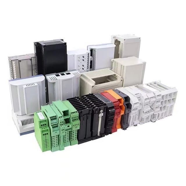 Custom PC Nylon Flame Resistance UL94V0 Terminal Block Case Mount ABS PCB Box Electronic PLC Plastic Din Rail Enclosure