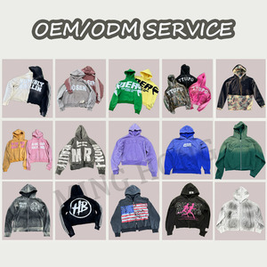 Logo de broderie autocollant personnalisé Street Wear Acid Washed Ribbed Poignets Zip Hoodie - Product Image 2