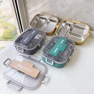 Boîte à <span class=keywords><strong>lunch</strong></span> isotherme en acier inoxydable à 3 compartiments, écologique, boîte à bento pour enfants, récipient alimentaire pour enfants - Product Image 4
