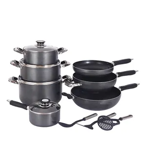Panci sup dapur aluminium tepi lebar, set peralatan masak panci sup & stok