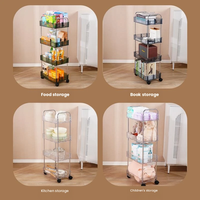 Chariot de rangement à 4 niveaux pour la maison, en plastique PET, avec roulettes, poignée et crochet, chariot utilitaire transparent pour la cuisine, la salle de bain et la maison