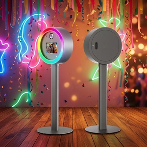 Photomaton rond noir pour appareil photo reflex numérique, borne selfie iPad, coque en aluminium pour photomaton reflex numérique avec anneau lumineux LED pour événements - Product Image 1