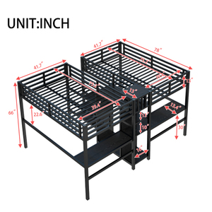 <span class=keywords><strong>Lit</strong></span> double mezzanine avec bureau et armoire Poste d'étude peu encombrant pour adultes - Product Image 4