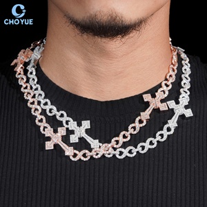 Solid 925 Sterling Silver Gold Plated Moissanite <b>Infinity</b> Mixed Cross Design Cuban Link Chain Necklace Men's Iced Out Jewelry - Product Image 4