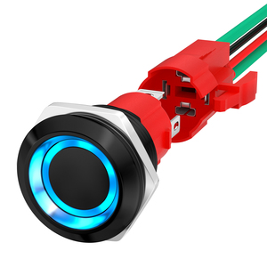 Màu Đen nhiệm vụ nặng nề 20A IP67 không thấm nước thiết lập lại chống phá hoại 19mm kim loại tạm thời 12V đẩy nút Vòng <span class=keywords><strong>LED</strong></span> chiếu sáng chuyển đổi - Product Image 1