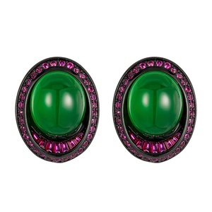 High Quality Jewelry Eco-friendly Copper Black Gold Plated Oval Cut 10*12mm Green Cubic Zirconia Geometric Stud <b>Earrings</b> - Product Image 1