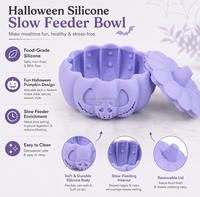 MoMoPaw – Nouveau bol anti-glouton en silicone en forme de citrouille pour chien/chat avec ventouse puissante, couvercle antidérapant et plaque à lécher, idéal pour les voyages des chats