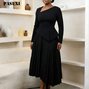 PASUXI 2026 Nuova Collezione <span class=keywords><strong>Primavera</strong></span> Abbigliamento Donna Elegante Abito Vintage con Colletto Obliquo e Vita Alta di Media Lunghezza per Signore - Product Image 1