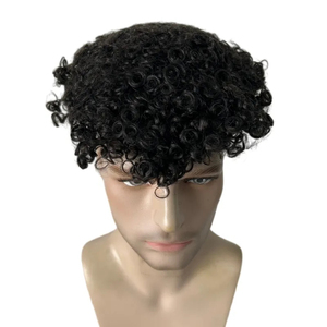Prothèse capillaire pour hommes 16mm, <span class=keywords><strong>cheveux</strong></span> Remy <span class=keywords><strong>bouclés</strong></span> crépus, avec base en PU à peau fine et ligne de <span class=keywords><strong>cheveux</strong></span> naturelle, perruque en silicone - Product Image 6