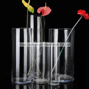 Cilindro transparente forma boda floreros de vidrio al por mayor