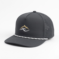 Casquette Trucker Snapback 5 Panneaux en Tissu Performance pour la Vente en Gros, Casquette de Golf Personnalisée avec Cordon, Casquette de Baseball Imperméable avec Logo en Silicone 3D
